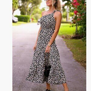 Pretty Garden Floral One Shoulder Maxi Dress